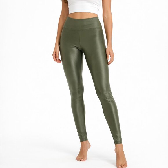 Koral Pants - Koral Women's Green Shiny Workout Athletic Pants Leggings Size Small